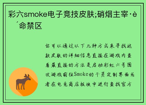 彩六smoke电子竞技皮肤;硝烟主宰·致命禁区
